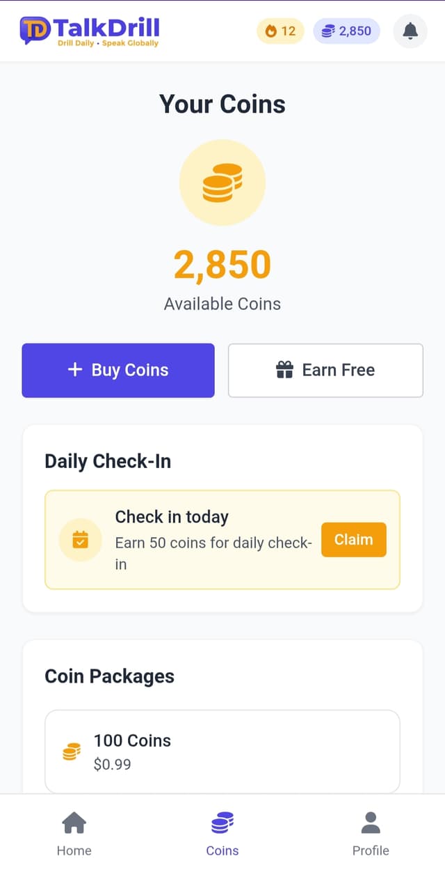 TalkDrill Coins