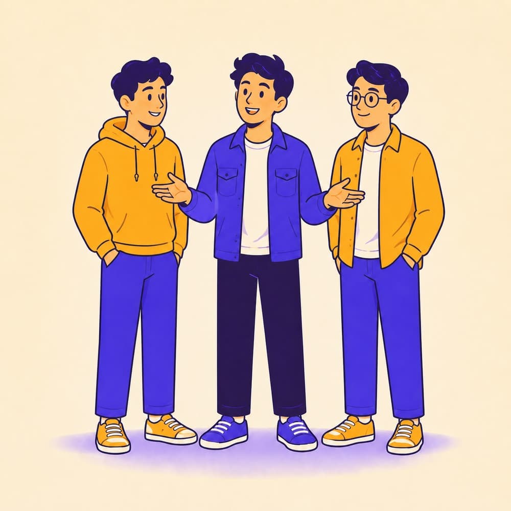Flat illustration of a person introducing two siblings who stand beside them