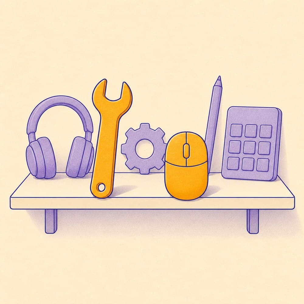 Illustration of six tool icons on a shelf with two brought forward and highlighted, representing the skills a candidate can genuinely be questioned on.